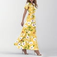 thumbnail image 3 of TQWQT Womens Plus Size Spring Dress Casual Long Floral Dresses V Neck Short Sleeve Wedding Guestes Boho Summer Tiered Dress Yellow L, 3 of 5