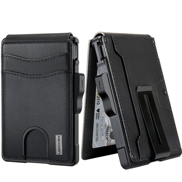 Wallet Umoven - Cartera para hombre con bloqueo RFID, color negro oscuro