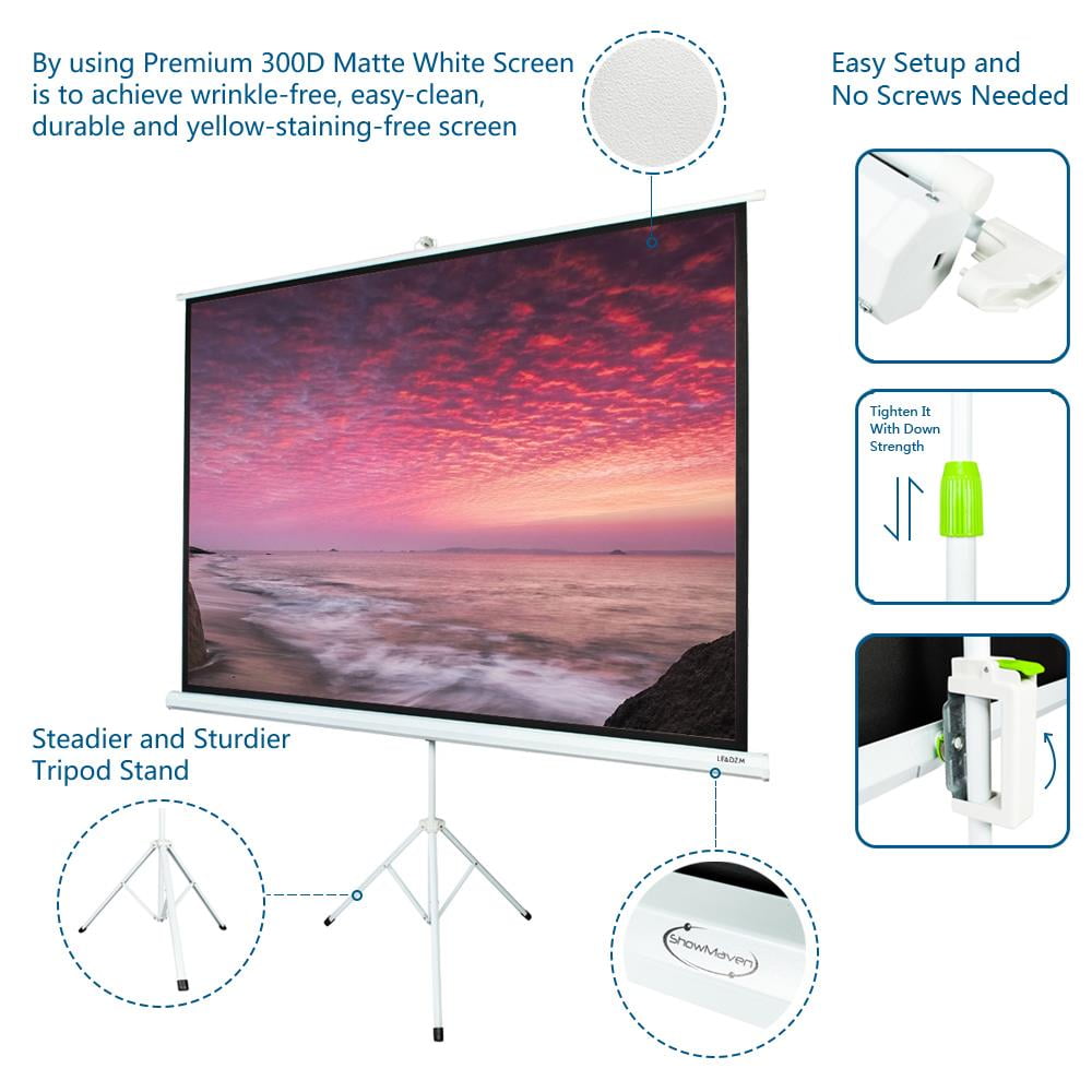 100" HD 4:3 Projector Screen Projection Pull Down 1:3 Gain Wide Viewing Angle 