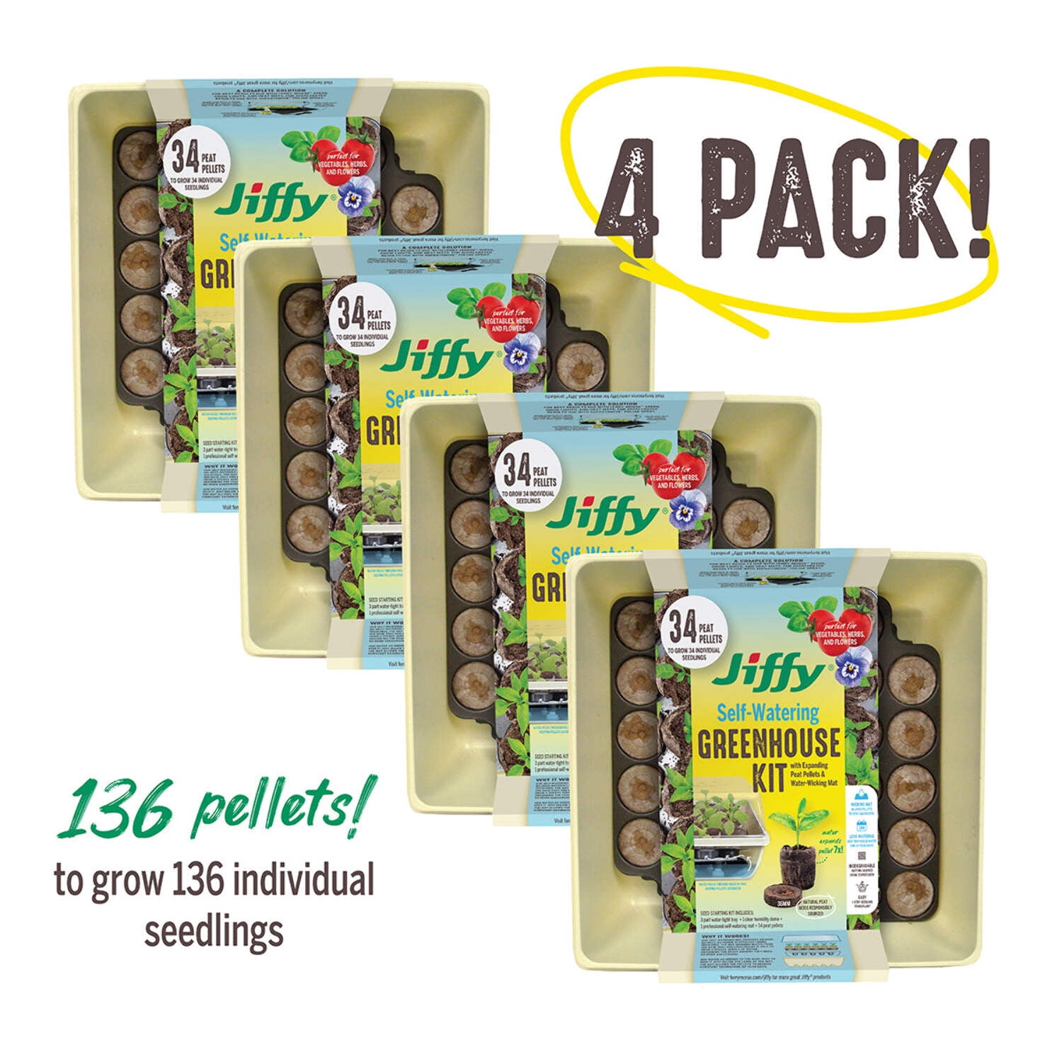 Jiffy 34-Cell 11 In. x 11 In. Self Watering Greenhouse Seed Starter Kit (2 Pack)