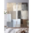 thumbnail image 3 of Sheer Curtains 84 Inches Long, Modern Brown Beige Light Filtering Window Curtains for Living Room/Bedroom, Grey White Color Blocks Rod Pocket Voile Sheer Curtain Drapes, 52"W x 84"L, 2 Panels, 3 of 8