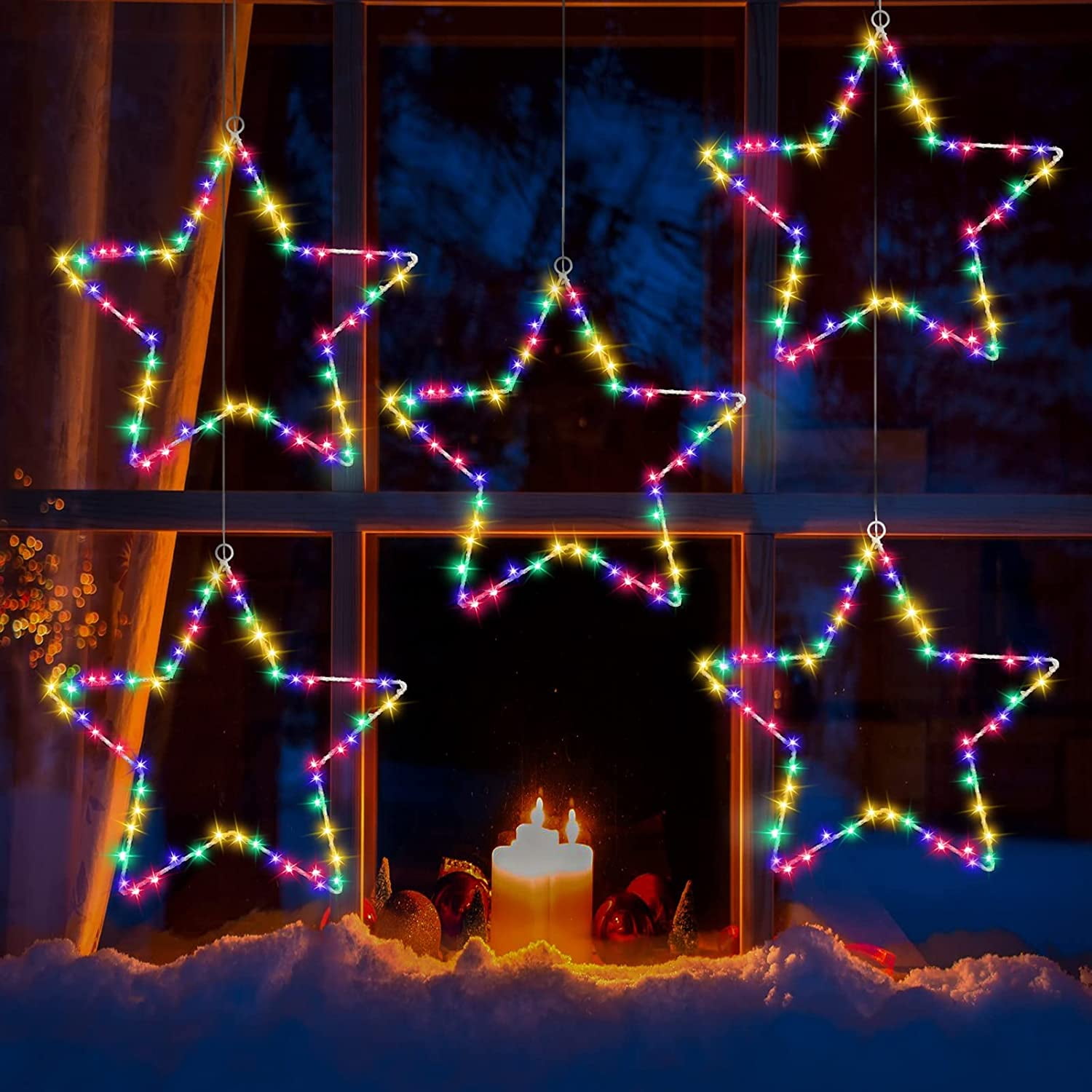 Christmas Window Star Lights, 5 Pack Battery Operated Christmas Window