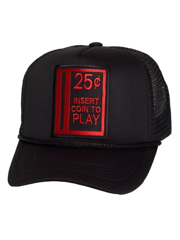 Top Headwear Men's Insert Coin to Play Trucker Hat - Retro Video Games Snapback Cap, Black