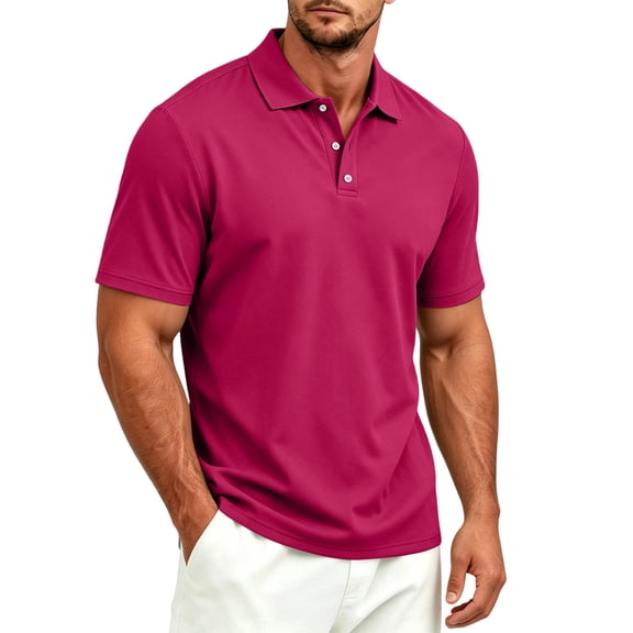 Polo Shirts for Men Pique Short Sleeve T-Shirts 3 Buttons Classic Fit Casual Performance Golf Shirts Hot Pink XL
