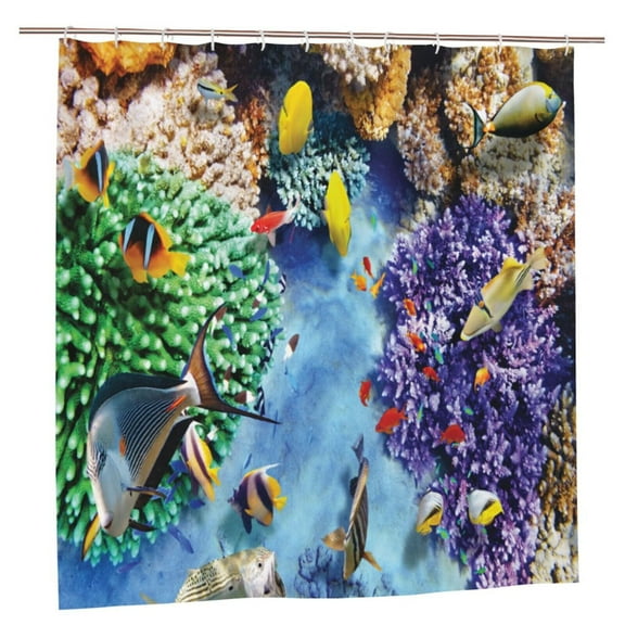 Ocean Shower Curtain, Sea Life Environment with Colorful Reefs Exotic Fish Shoal Seascape Scenery at Sea Bathroom Decor 72x72