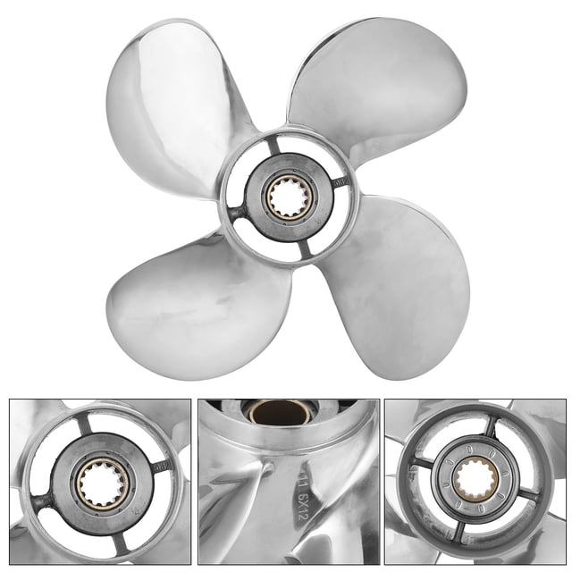 Outboard Propeller 4 Blades 11 X12 In Rotation Right Stainless Steel Fit For 25-60HP Engine