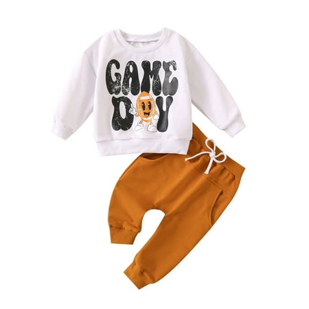 

YWDJ 3-24 Months Girls Outfit Sets Fall Winter Cartoon Rugby Letteringd Crew Neck Pullover Trousers Suit White 2-3 Years