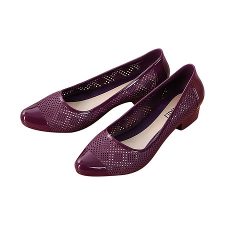 Womens Chunky Low Heels Pumps Breathable Hollow Out Slip On Closed Toe Sandals Comfortable Soft Non-Slip Walking Shoes