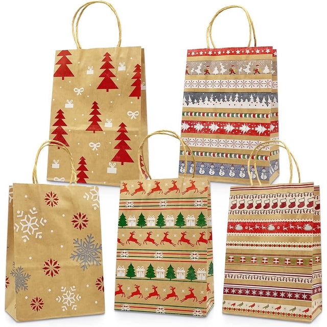 Decoración navideña, 24 piezas Bolsas de regalo navideñas, Bolsas de papel navideñas con asas, Bolsas navideñas con estampado navideño para envolver regalos, artículos para fiestas