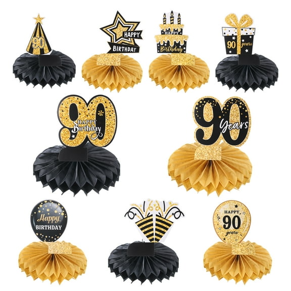 90th Birthday Decoration Centerpieces for Tables Decorations Birthday Party Decoration Supplies (Black  Gold Tone)