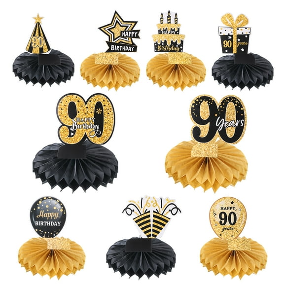 90th Birthday Decoration Centerpieces for Tables Decorations Birthday Party Decoration Supplies (Black Gold Tone)