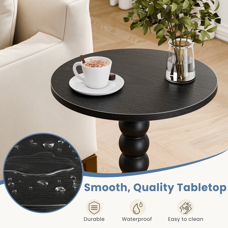 Gianna Round Side Table - Solid Wood Leg Small Drink Table for Living Room Bedroom Office,Black