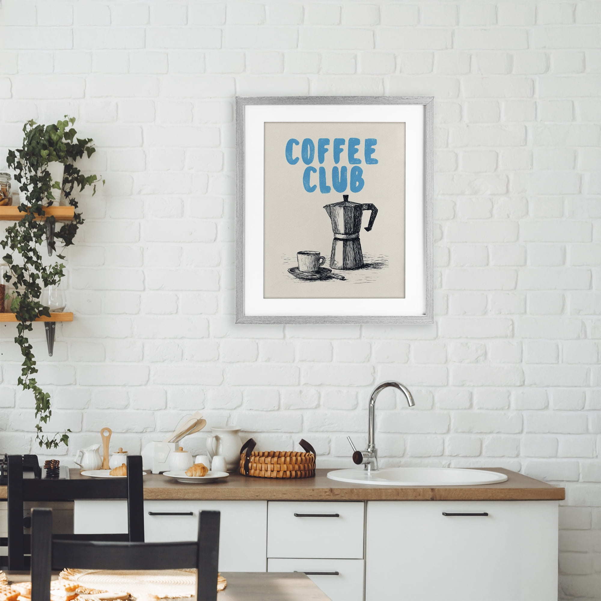 Stupell Industries Coffee Club Retro Drawing Gray Framed Print Under Glass, design by Andreas Magnusson