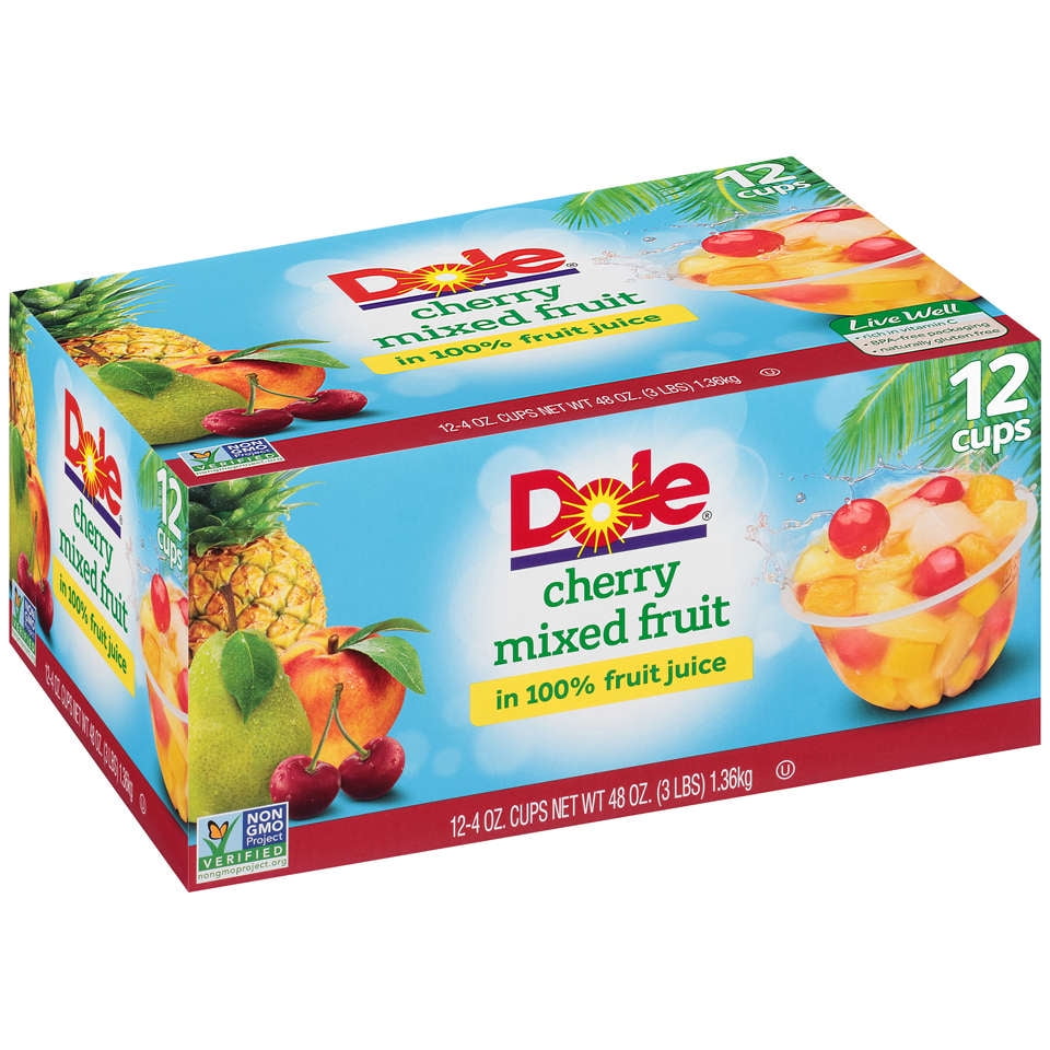 (24 Cups) Dole Fruit Bowls Cherry Mixed Fruit in 100 Fruit Juice, 4 oz