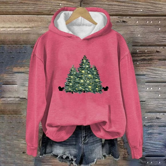Tetras Womens Tops Dressy Casual Fall,Women's Casual Printed Round Neck Long Sleeved Top,Loose Hooded Sweatshirts