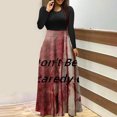 thumbnail image 1 of Qiopertar Vente de Liquidation Robe à Manches Longues Imprimée à Fermeture Éclair Col Rond Jupe Longue Offres de la Semaine Moins de 5$, 1 of 5