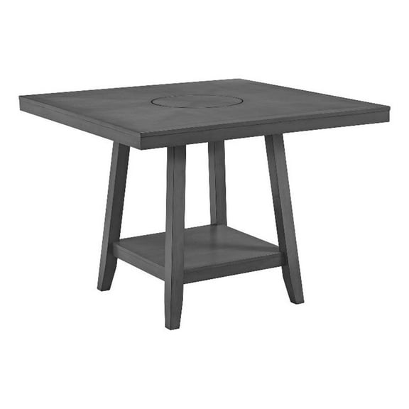 Pemberly Row Transitional Square Counter Table with Lazy Susan in Gray