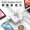 thumbnail image 2 of Sur Protector Power Strip - 6 Ft Flat Plug Extension Cord with 8 Widely Outlets and 4 USB Ports(1 C), 3 Side Outlet Extender for Home Office, White, ETL Listed, 2 of 3