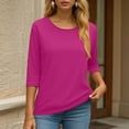 thumbnail image 6 of GEWSEY 3/4 Length Sleeve Womens Tops Casual Loose Fit Crewneck T Shirts Cute Solid Three Quarter Length Tunic Tops (Hot Pink, XL), 6 of 6