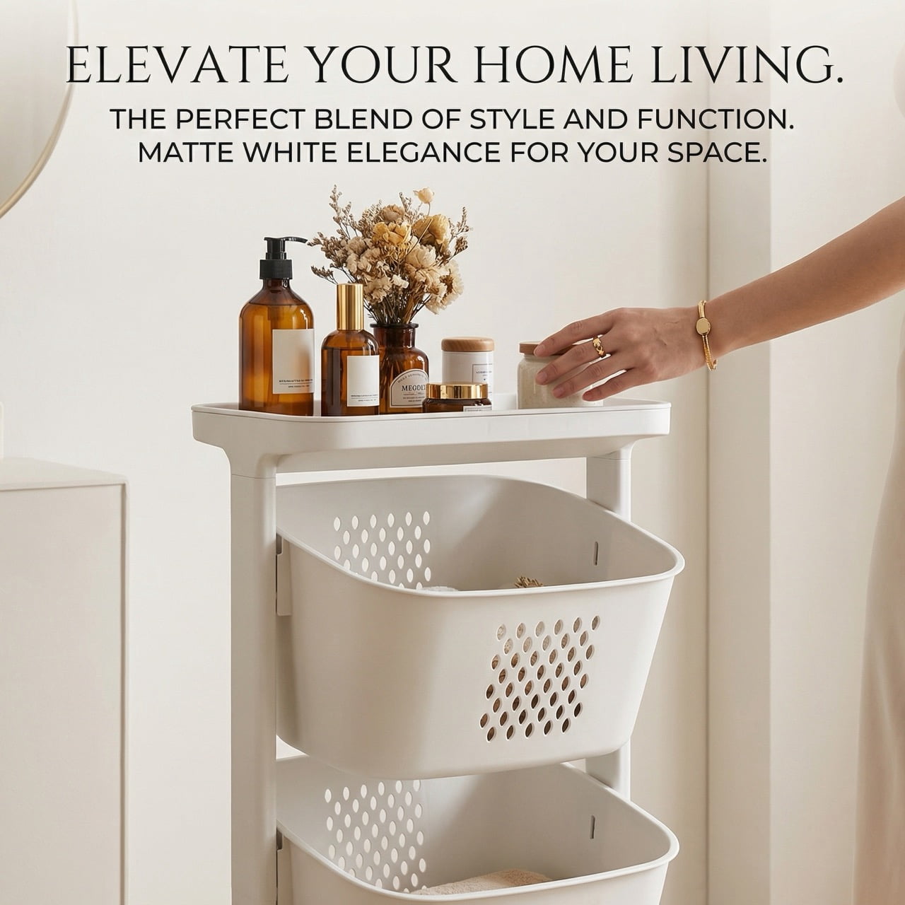 4-Tier Rolling Laundry Hamper Sorter with Wheels, Removable Laundry Basket Storage Organizer, Laundry Cart for Dirty Clothes Storage in Bathroom & Bedroom, White