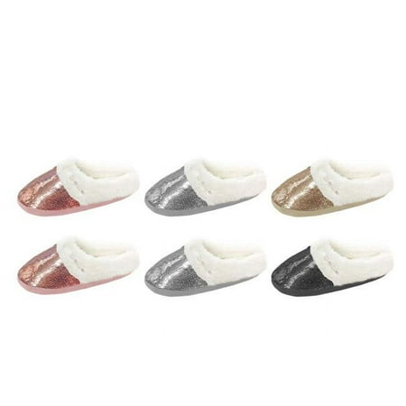 Bebe 2329434 Girls Sequins Slide Slippers with Faux Fur Cuff - Case of 36