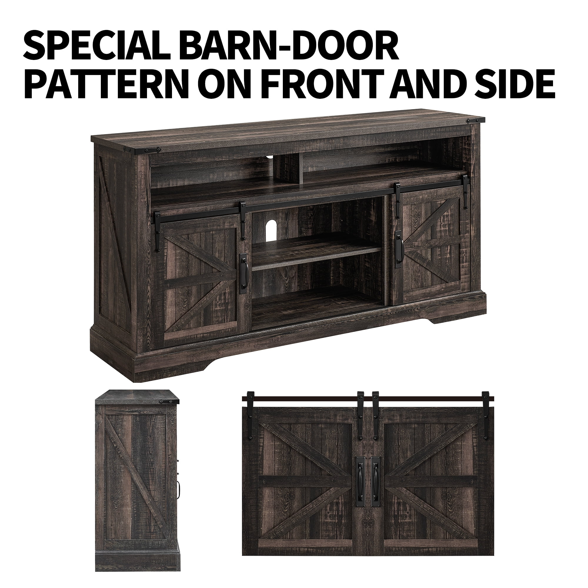 OKD Farmhouse TV Stand for TVs up to 70", Rustic Console Entertainment Center Television Table with Adjustable Shelf for liveing Room, Dark Rustic Oak