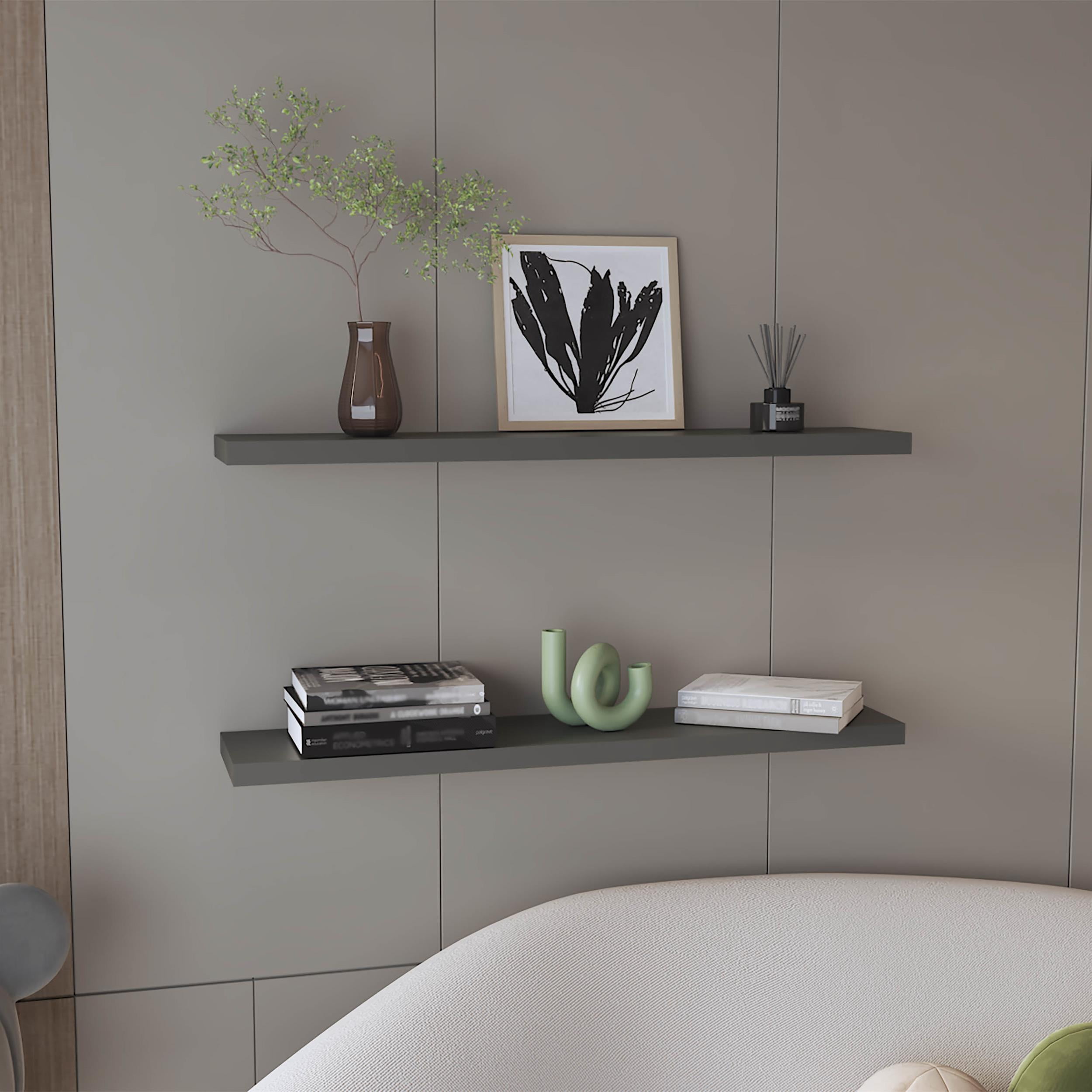 Ecco 47" Wide Floating Shelves Set of 2 Matt Gray Engineered Wood Matt Gray