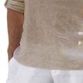 thumbnail image 3 of Camisa casual de color puro para hombre, cuello alto, manga larga, suelta, transpirable, ligera, para la playa, 3 of 5
