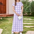 thumbnail image 7 of Summer Saving Clearance! Ashirexll Summer Dresses for Teens, Girls Dresses Size 10-12, Girls Summer Dress with Pockets Fashion Plaid Short Sleeve Round Neck Long Dress for Children 4-14, 7 of 7