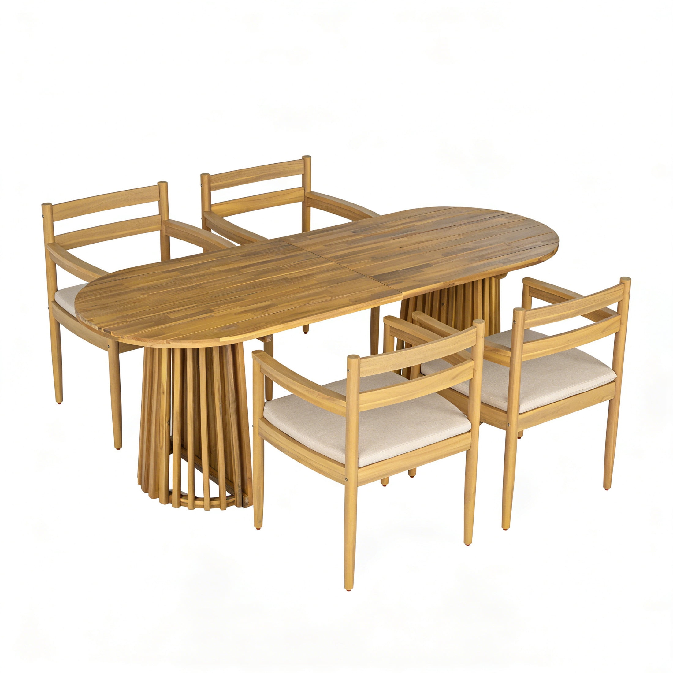 Christopher Knight Home 5-Piece Outdoor Dining Set, Oval Table with Armchairs and Cushion, Teak+Beige