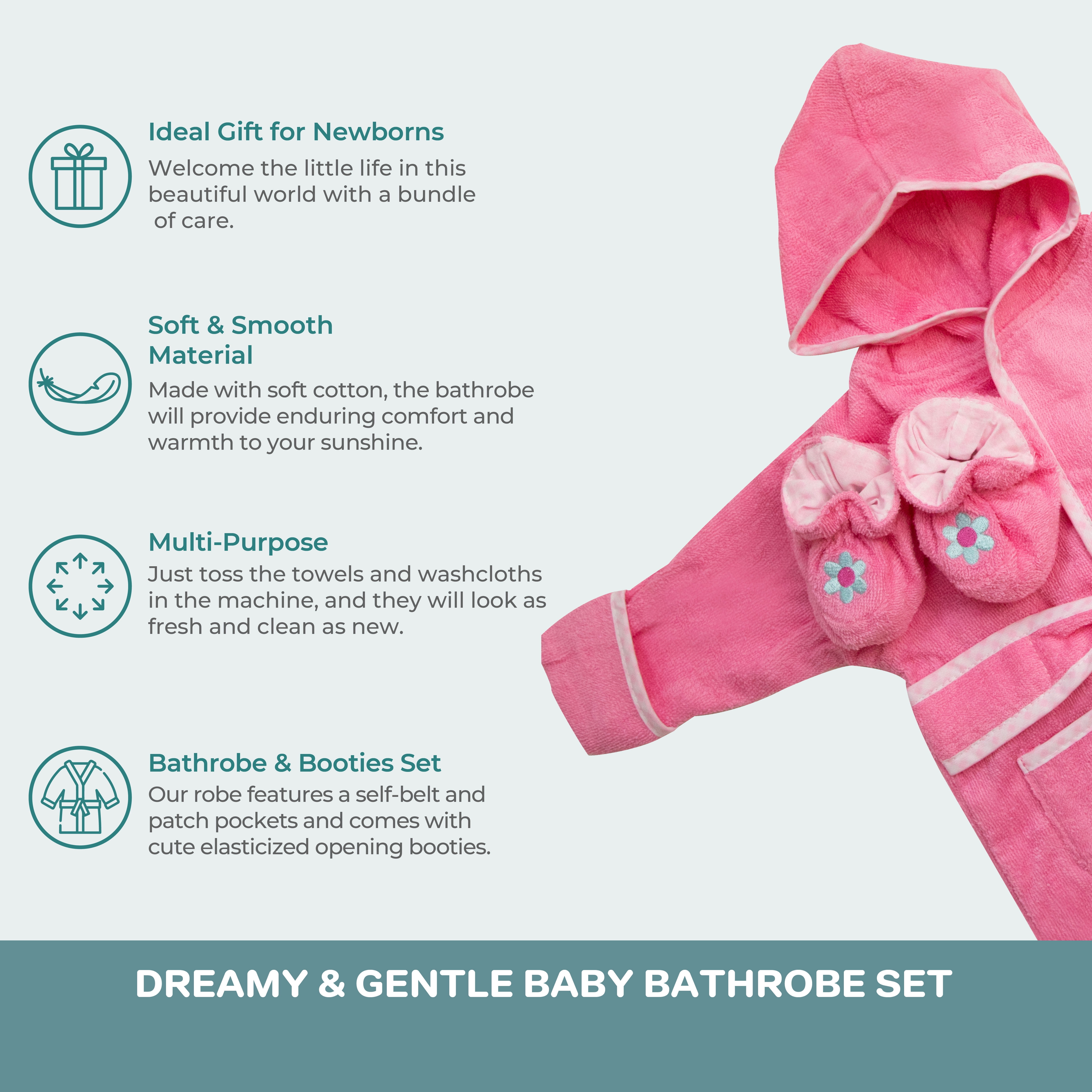 Spasilk Hooded Terry Bathrobe With Booties, Baby Gift Basket, Pink Flamingo