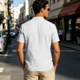 thumbnail image 4 of Men's Linen Shirts Short Sleeve Stand Collar Lace Up T Shirts Casual Lightweight Breathable Relaxed Fit Summer Tees, S, 4 of 7