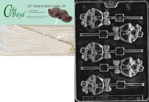 Cybrtrayd Small 3D Rose Lolly Fruits and Vegetables Chocolate Candy Mold with 50 4.5-Inch Lollipop Sticks 