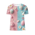 thumbnail image 5 of Jienlioq Hauts Courts pour Femmes avec Manches Chandail Décontracté à la Mode Imprimé Manches Courtes Col Rond Rose 2TG, 5 of 5