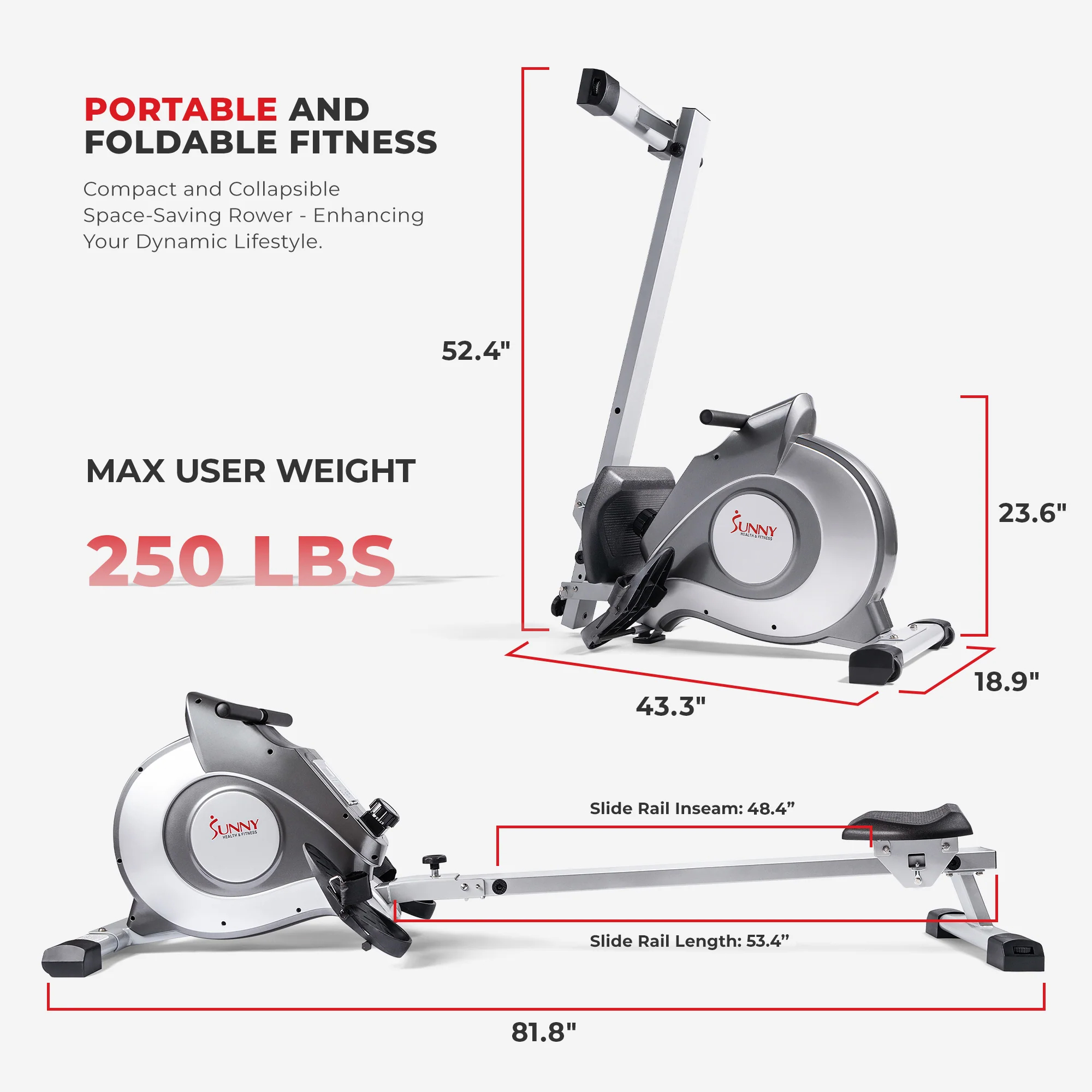 Sunny Health & Fitness 53.4" Magnetic Rowing Machine photo 5