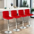 thumbnail image 3 of Gymax Ensemble de 4 Tabourets de Bar en Cuir PU Pivotants avec Hauteur Réglable Rouge, 3 of 10