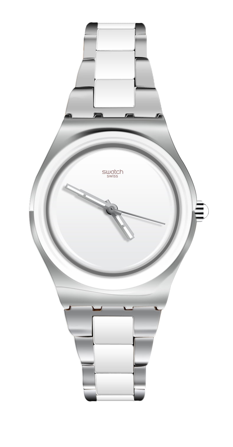 Swatch YLS141GC Tresor Blanc White Silver Two Tone Steel Watch ...