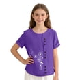 thumbnail image 6 of Ruyang Teen Girls Cotton Linen Tops Cute Print Button Down Crewneck T Shirt Summer Loose Lightweight Outdoor Casual Short Sleeve Shirts, 6 of 8