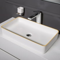 Bathroom Sink Rectangular 24"x 14"Bathroom Wash Basin With Gold Rim Design Art Basin Vanity Sink