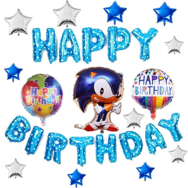 Kit de globos Happy Birthday Sonic, 28 unidades, Mylar con cuerda
