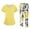 Yellow, variant on WTOBBY Plus Size Women's Short Sleeve Printed Scrubs Set, V-Neck with Pockets, Animal Floral Theme, 2-Piece Nursing Uniform, Medical Workwear for Healthcare Professionals,Black L