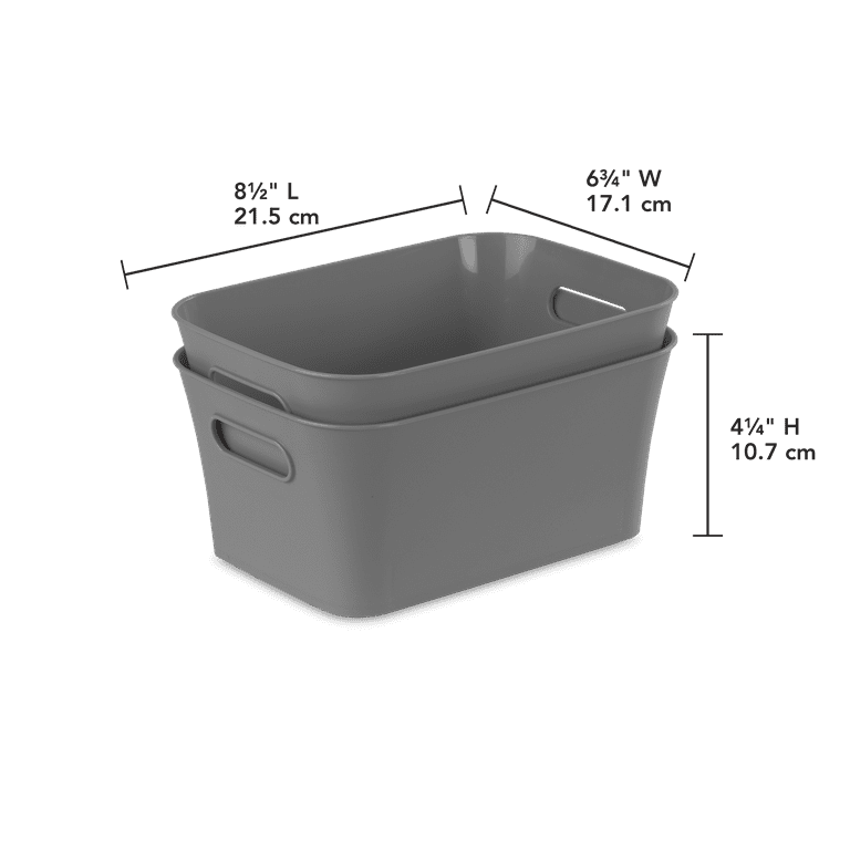 Mainstays 2-Pack Small Plastic Storage Bins, Grey