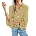 thumbnail image 4 of bnaln Women Tops Dressy Casual 3/4 Sleeve Shirts V Neck Button Down Blouses Lace Hollow Out Loose Fit T Shirts Lightweight Summer Flowy Babydoll Blouses Home Beach Vacation Wear, 4 of 8