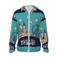 thumbnail image 2 of Uemuo Let's go Travel Pattern Women's Full Zip UPF 50+ Sun Protection Hoodie Jacket Long Sleeve Sun Shirt Hiking Outdoor Performance with Pockets-Small, 2 of 9