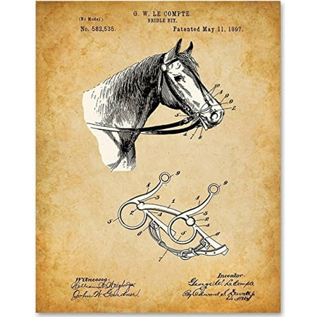 Horse Bridle Bit - 11x14 Unframed Patent Print - Great Gift for Horse Lovers, Equestrians, Horse Racing Fans and Country