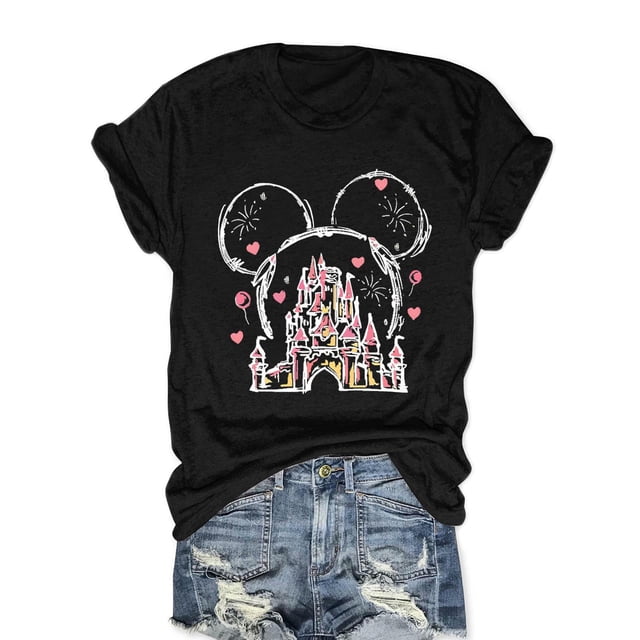 Camiseta OUMASK Magical Kingdom para mujer con estampado de castillos