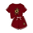 thumbnail image 4 of EWASWON Girls' Sunflower & Checkered Sleeve Outfit Set - Summer Casual Two-Piece Shorts & Top, Soft Print Toddler Girls Outfit Setsfor Ages 5-14, Wine, 4 of 8