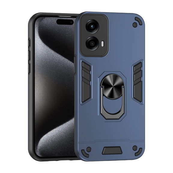 Allytechgroup Moto G Play 2023 Case, Rugged Hybrid Bumper Ring Holder Shockproof Compatible with Car Mount Anti-Scratch Phone Case for Motorola Moto G Play 2023, Navyblue
