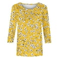 thumbnail image 5 of CYMMPU Tunic Tops 3/4 Sleeve Blouses for Women Dressy Casual Flower Printed Crew Neck Summer Fashion Shirts Loose Fit Spring Tops Lightweight Basic T-Shirts Yellow M, 5 of 7