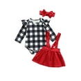 thumbnail image 3 of FOCUSNORM Christmas Newborn Girls Long Sleeve Romper + Suspender Skirt + Bow Headband, Ruffle, 3 of 6